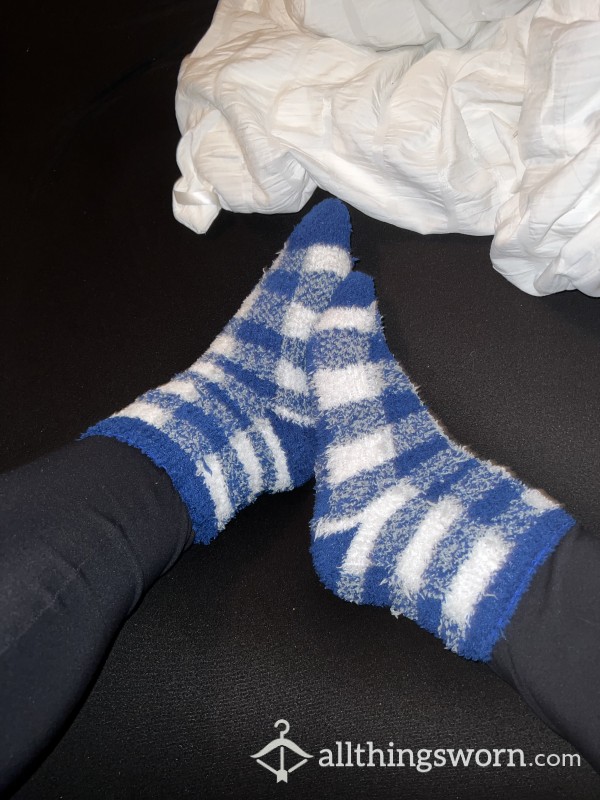 Blue And White Fuzzy Socks