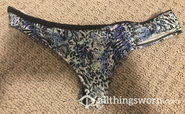 Blue Cotton Animal Print Thong