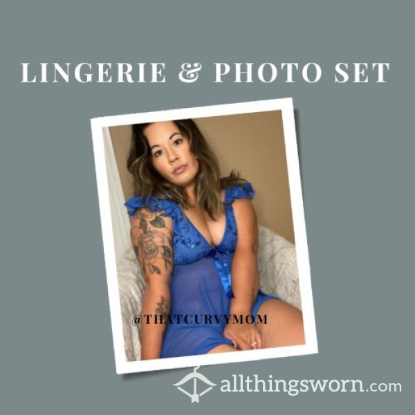 Blue Baby Doll Lingerie Plus Photo Set