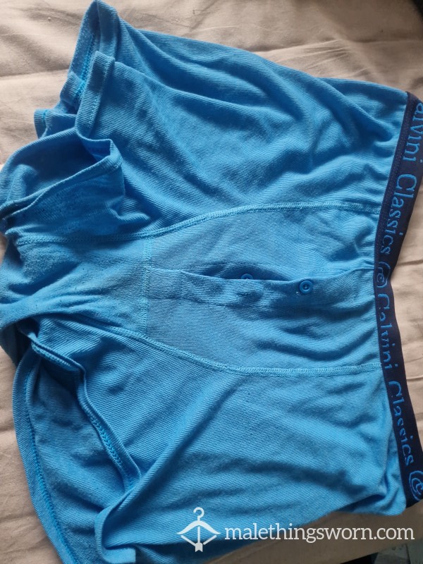 Blue Bu*ton-fly Boxers 4nights/5 Days Worn