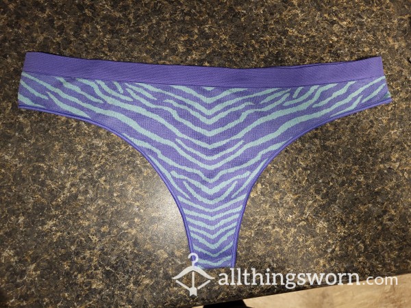 Blue Cotton Zebra Print Thong