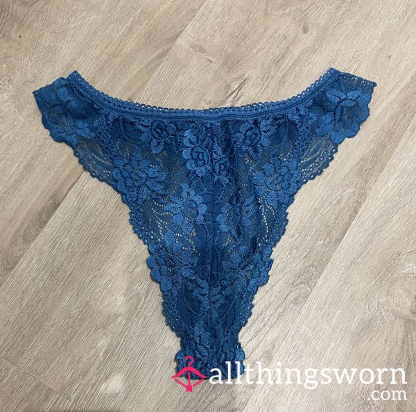 Blue Lace Thong - Worn