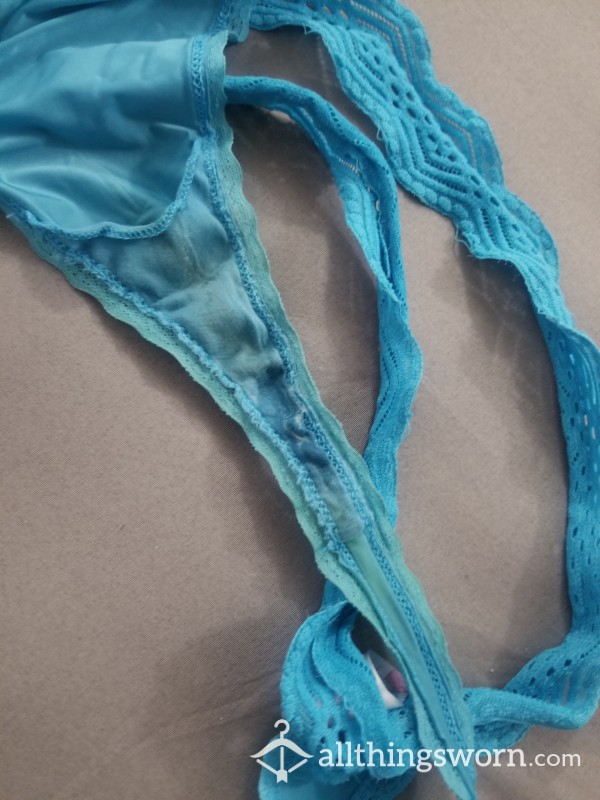 Strong Lasting Pu**y Scent, Blue, Lacy Thong, Well Worn