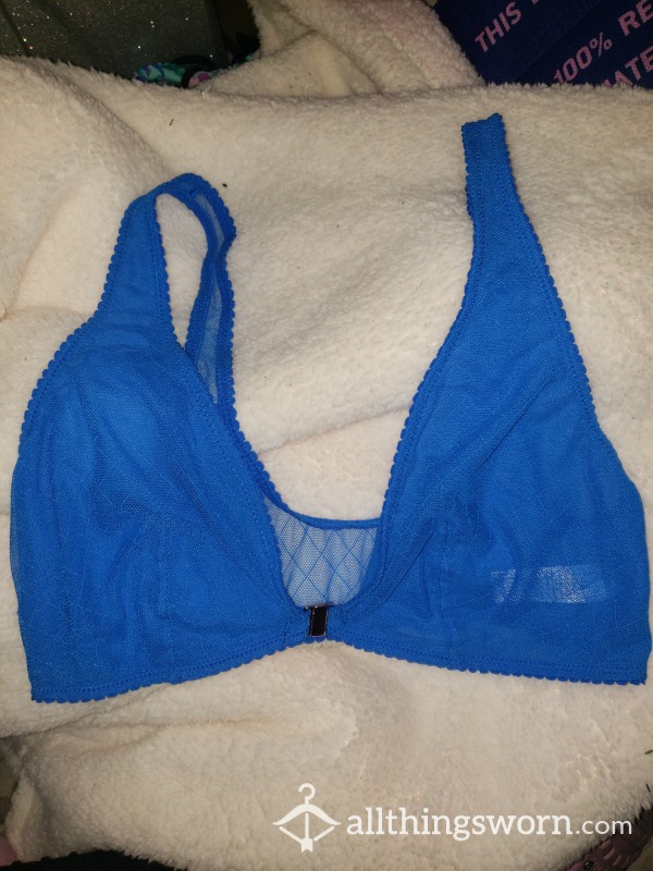 Blue Mesh Front Fastoning Bra