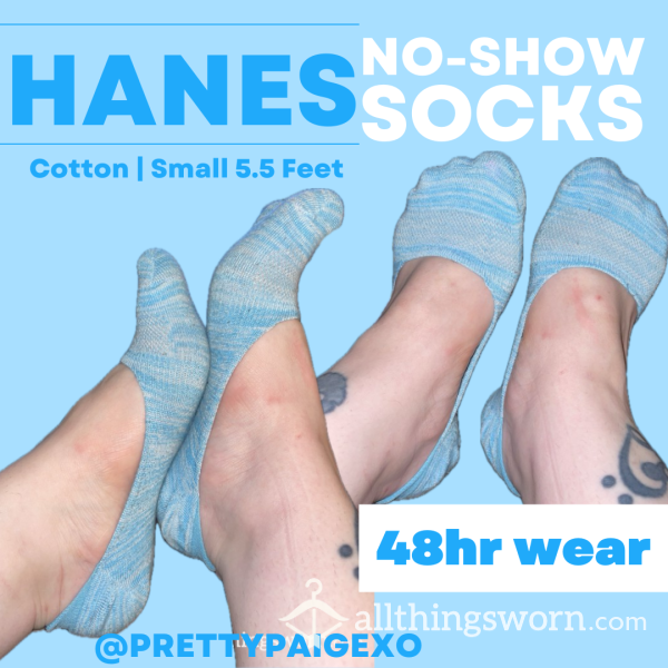 Small Blue No-show Socks 👣 Hanes Cotton, Size 5.5 Feet 🩵 48hr Wear