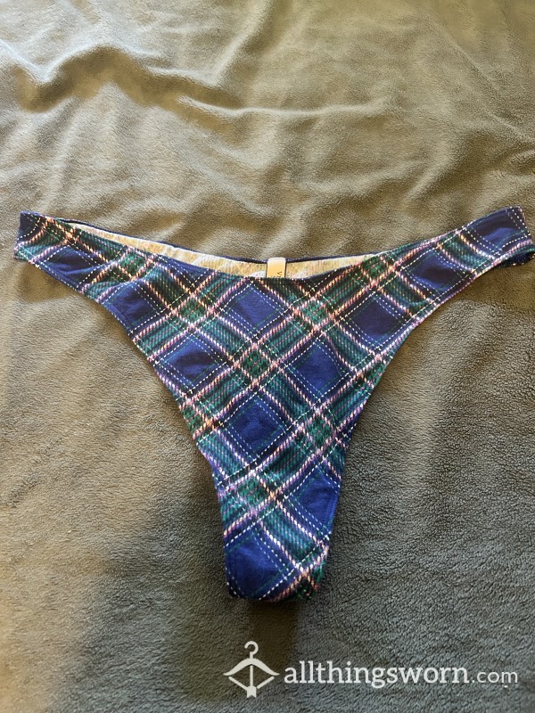 Blue Plaid Thong