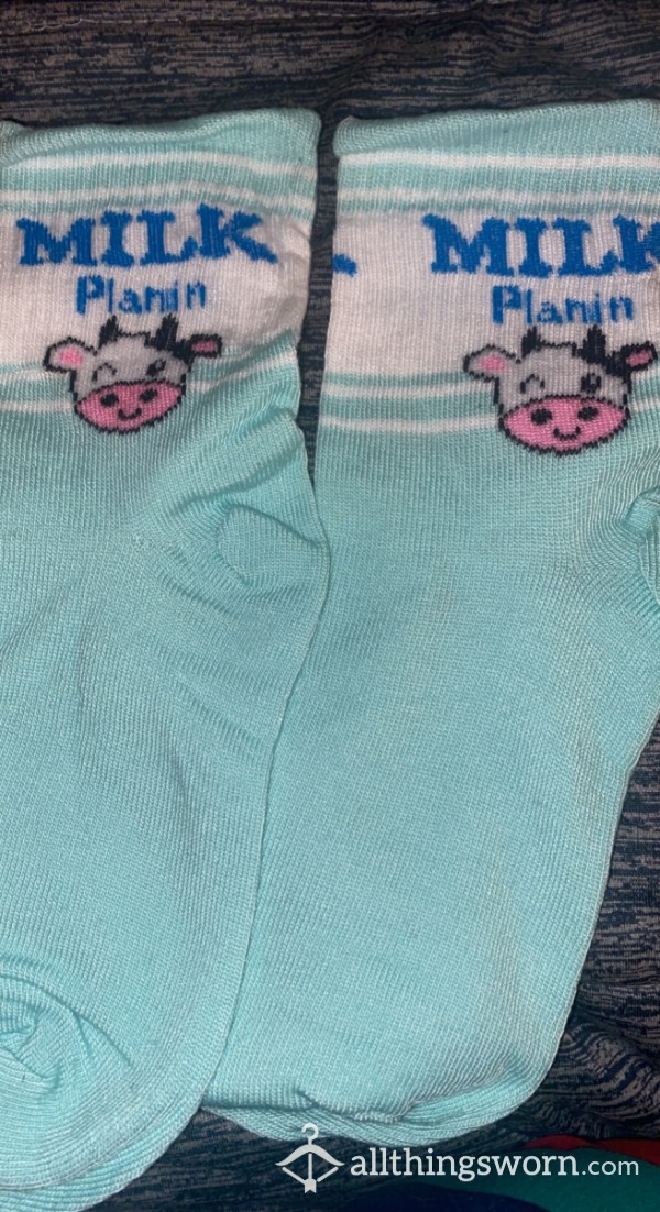 Blue Plain Milk Socks