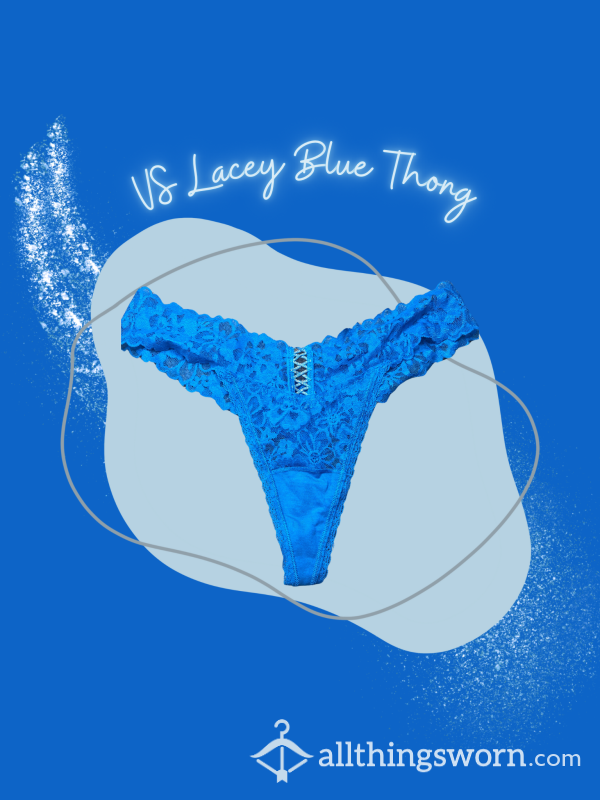 Blue VS Lace Thong Criss Cross Pattern