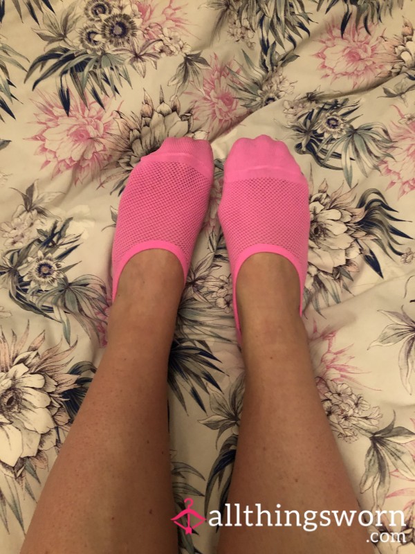 Bright Pink Worn Trainer Socks