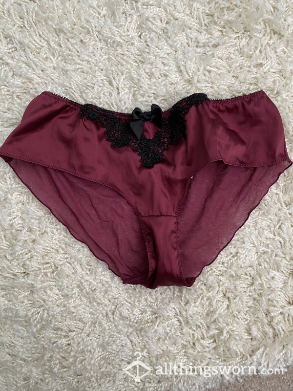 Burgundy Full Back Satin Panties Size 10-12 (24, 48 Or 72 Hour Wear)