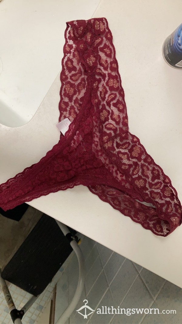 Burgundy Lace Thong.