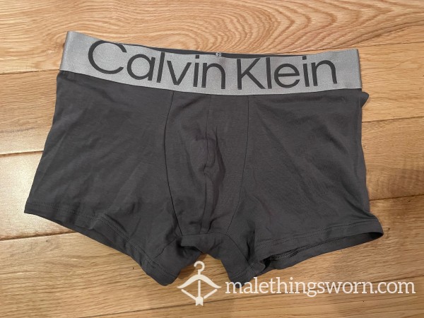 Calvin Klein Thick Waistband Microfiber Tight Fitting Dark Grey Boxer Trunks (S) Ready To Be Customised For You!