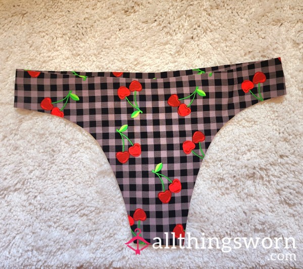 Cherry And Checkered Print Thong!