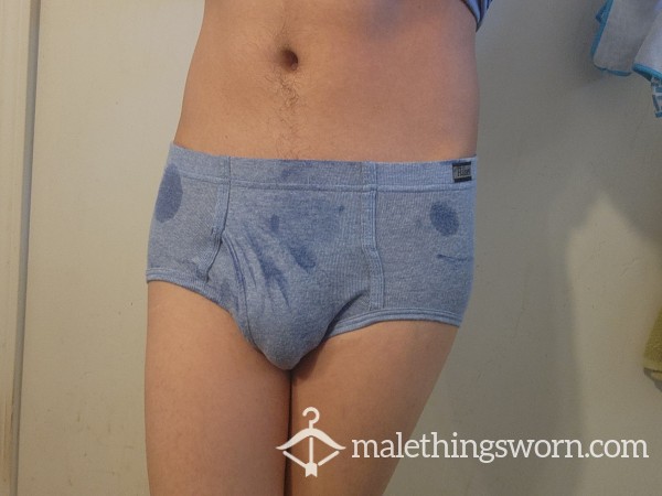 College Boy C*m Soaked Small Blue Hanes Briefs