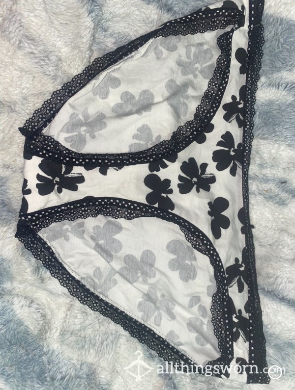 Cotton Flor*l Black And White Bikini Panties