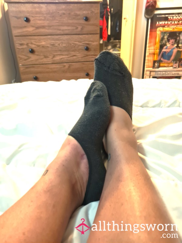 Cozy Temptation: Worn Black Ankle Socks