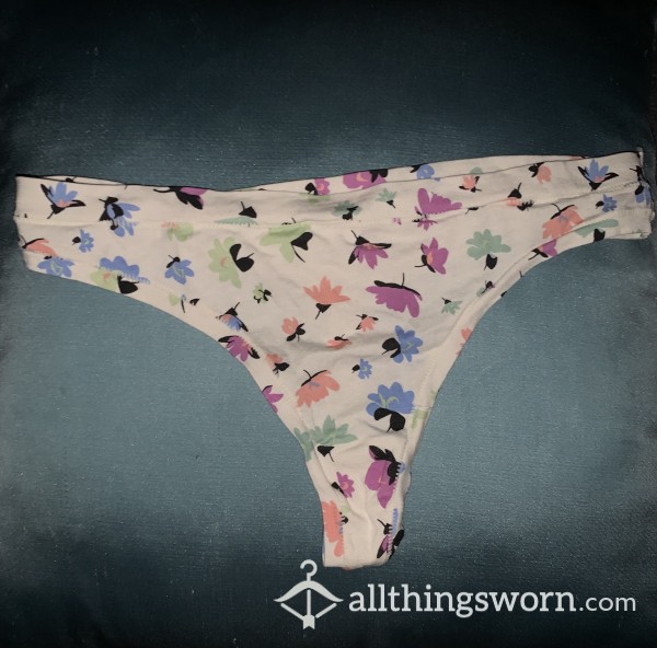 Cream Flower Print Thong