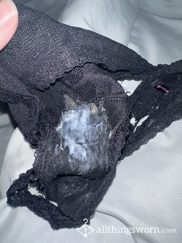 Cream Panties. Fresh Off Of Me. Worn One Day Black Lace Thongs