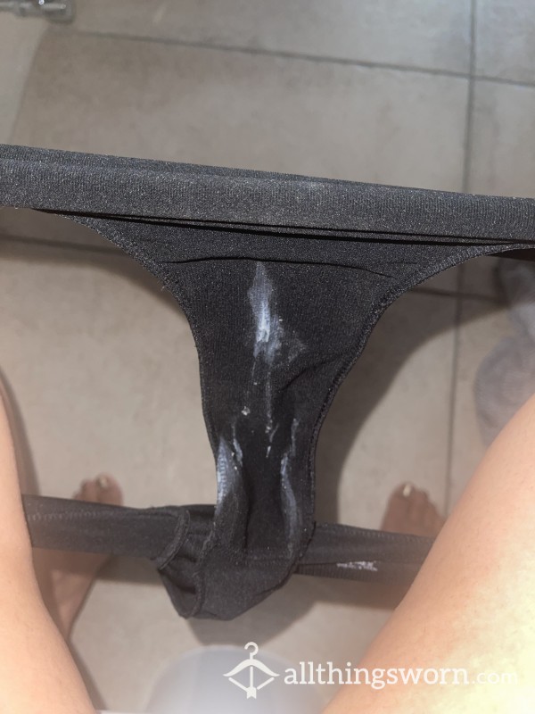 Creamy Well Worn Black Thong