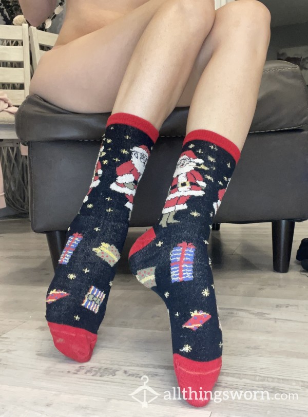 Crew Socks: Black Christmas Santa