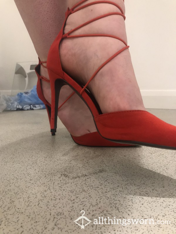 Crimson, Stiletto, High Heels With Straps And Zipper