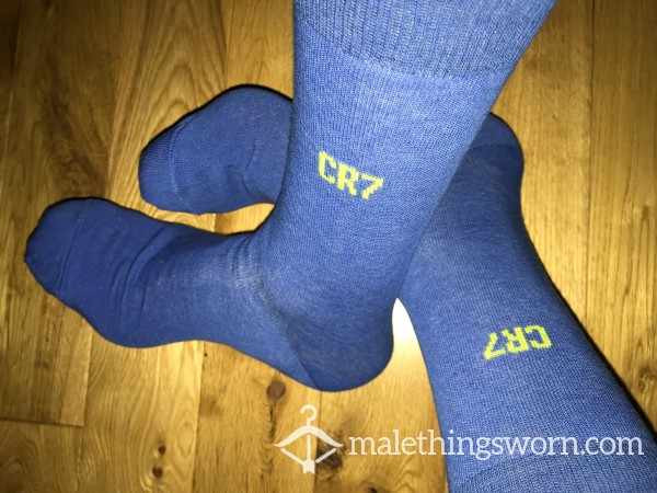 Cristiano Ronaldo CR7 Blue Dress Socks, Green Logo. You Want To Sniff?