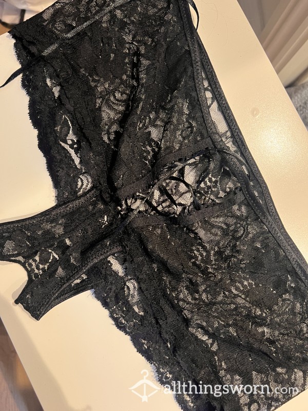 Crotchless Lace Panties Covered In Mine And Alphas C*m 💧