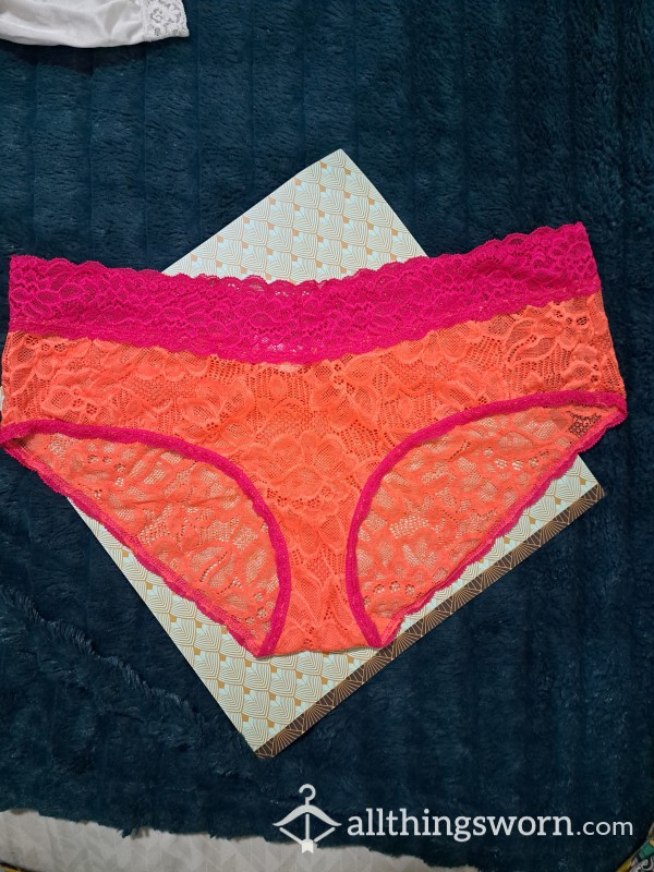 Cute Lacy Hotpink And Orange Flor*l Panties