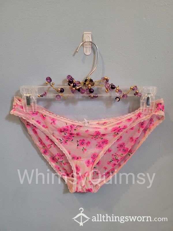 Cute Pink Two-tone Flor*l Sheer Panties