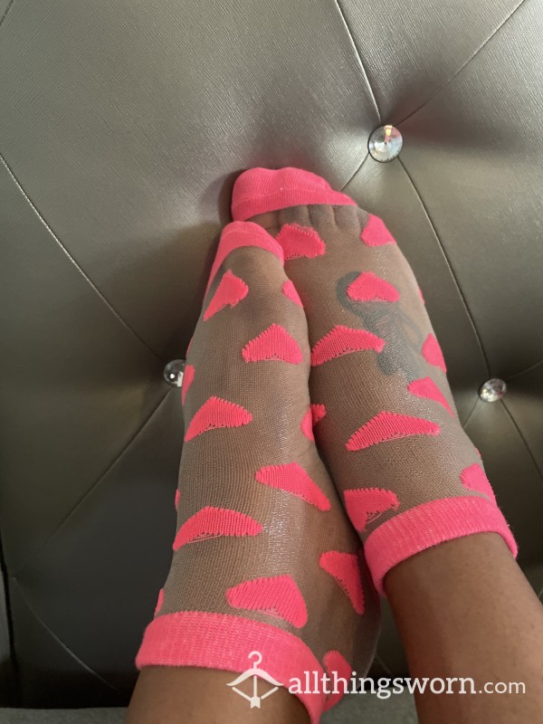 Cute, S**y, Nylon Socks W/ Pink Hearts