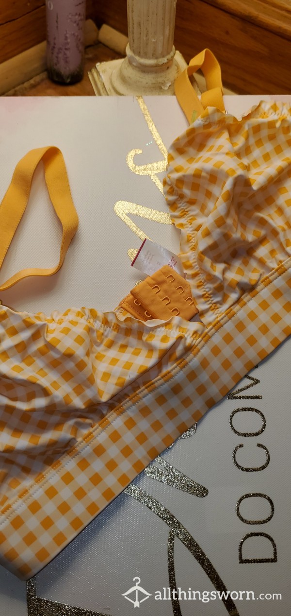 Cute Silky Orange Plaid Bra