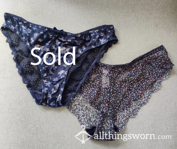 Dark Blue Flor*l Lace Panties From A Pet*te Asian Goddess UK 6, *ONE LEFT*