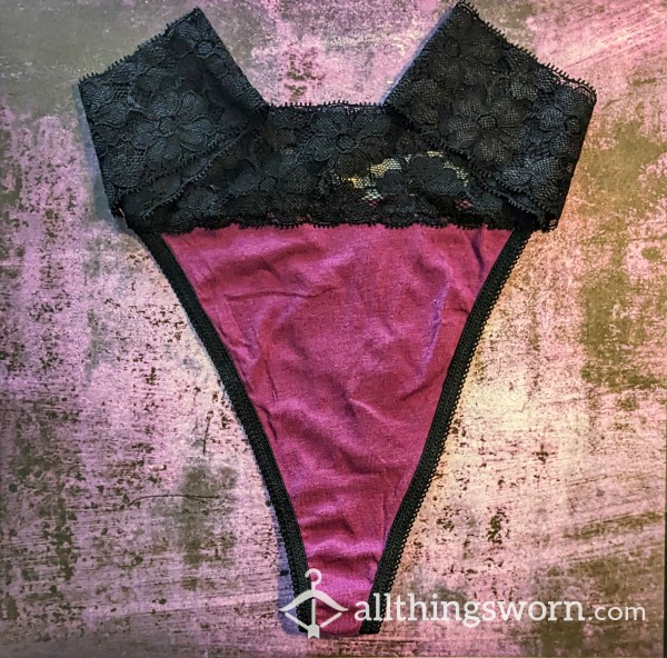 Dark Purple And Black Lacy Thong Panties