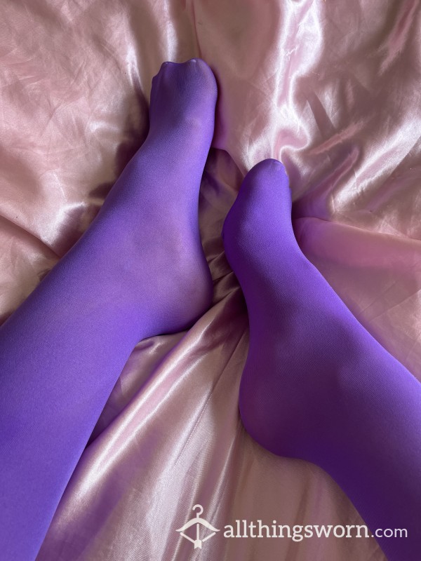 Dark Purple S**y Worn Thick Opaque Tights 😈💜