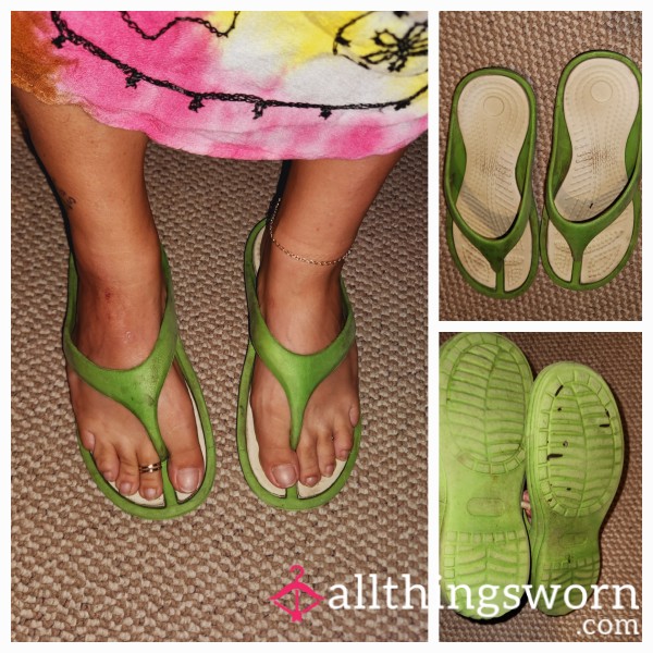 Dirty Green Flip-Flops