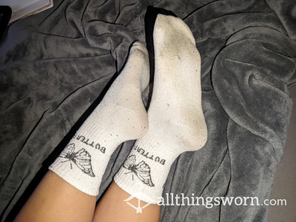 Dirty White Bu*terfly Crew Socks