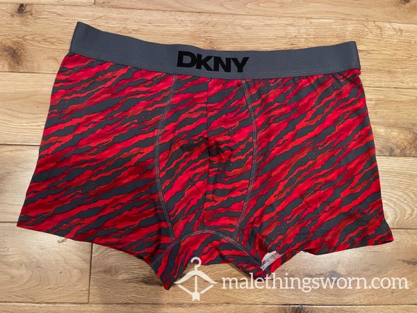 DKNY Red & Grey Slash Pattern Boxers Trunks (M) - Ready To Be Customised For You!