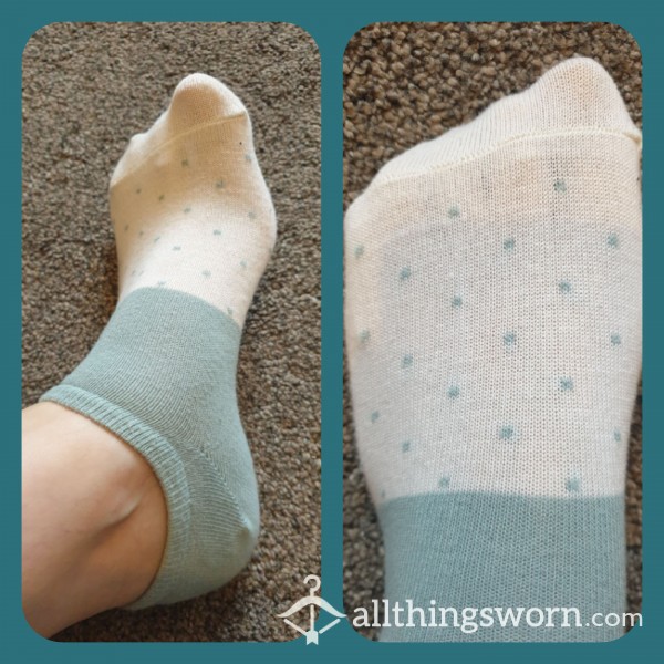 Duck Egg Blue And Cream Spotty Ankle Socks