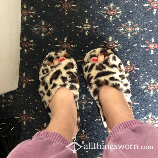 Extremely Worn Leopard Print Slipper