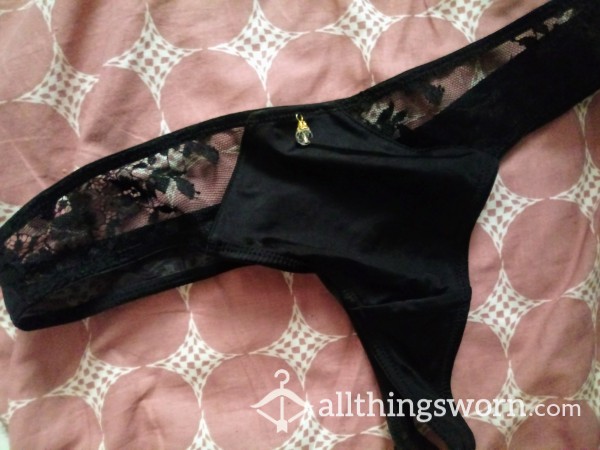 Fancy Worn Black Thong