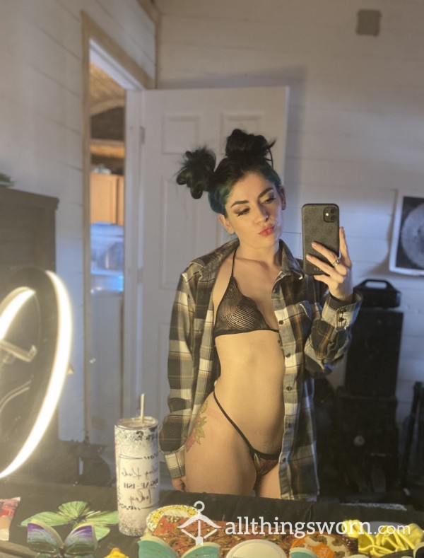 Flannel & G-string/bralette, Thigh High Socks Photoshoot