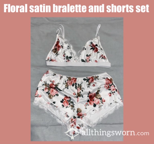 *reduced* Flor*l Satin Bralette And Shorts Set💐