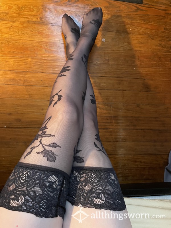 Flor*l Thigh High Nylons