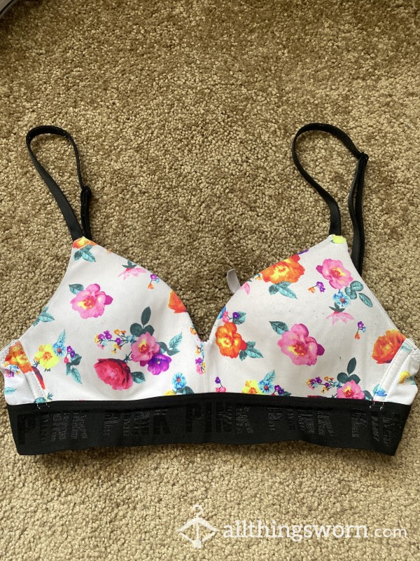 Flor*l White And Black Bra