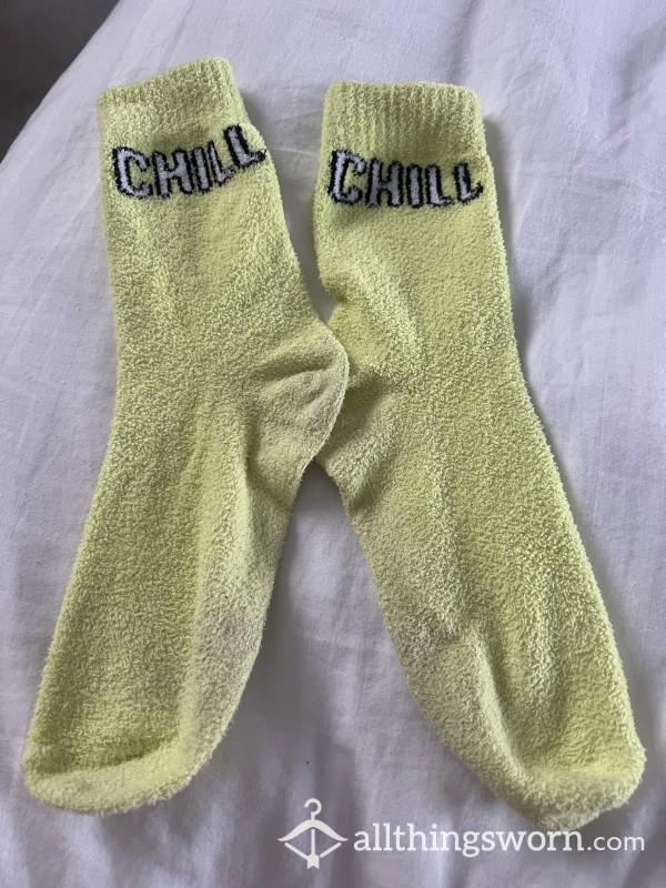 Fluffy Worn Lime Green Socks Worn