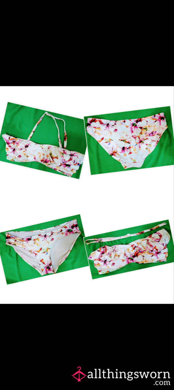 💦Flor*l Print🌺 On Cream 🌿colored Bikini 💦Size Large/ Non-padded Bikini 👙 Top From Turkey🌺🌿