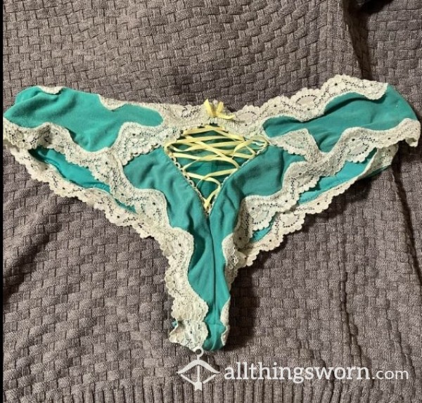 Frilly Blue Laced Undies Worn By Boyfriend