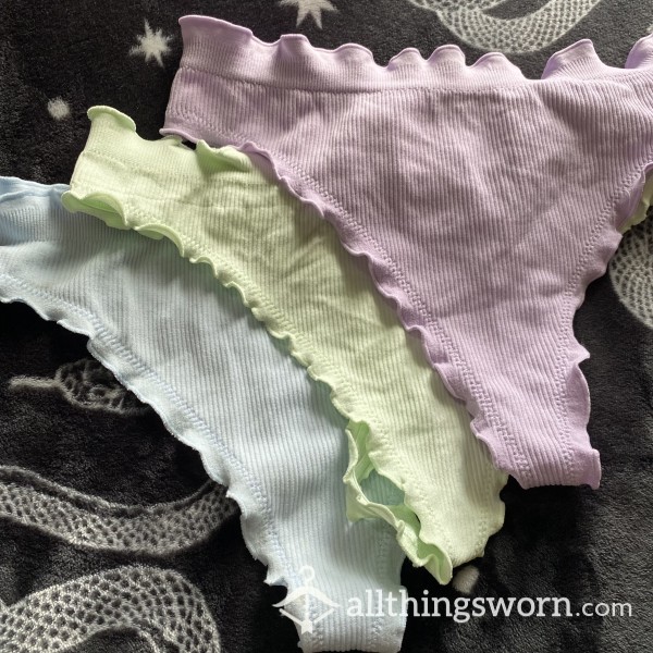 Frilly Sissy Cotton Thongs - Lilac, Baby Blue & Mint Green