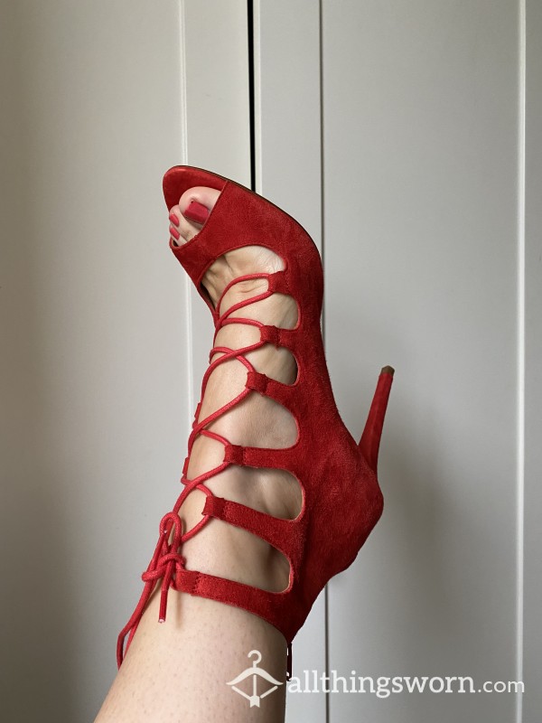 F**k Me Shoes | Red Lace Up Heels | Worn