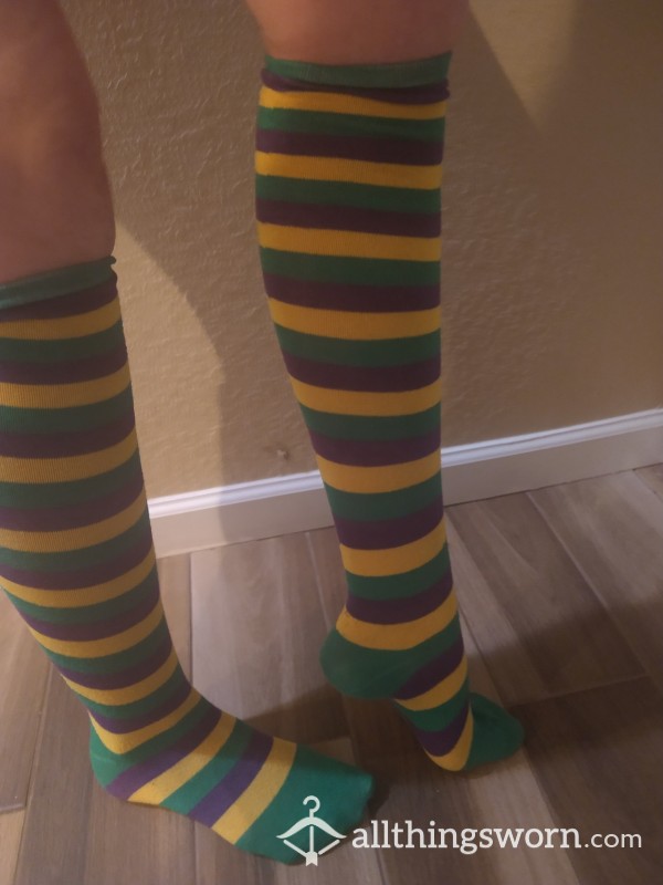 Fun, Knee-high Mardi Gras Socks!